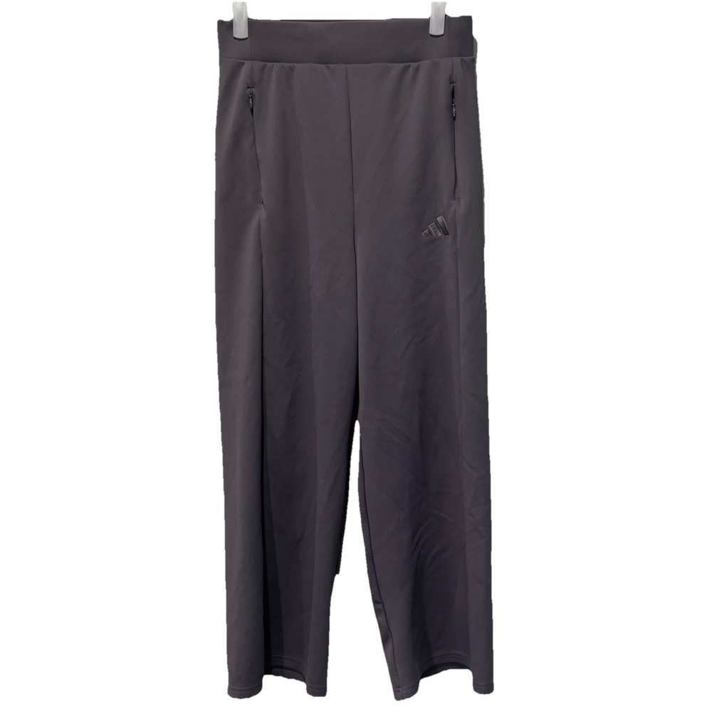 Adidas Pants Womens Small Gray JY9049 Wide Leg Athletic High Rise Zip Pockets